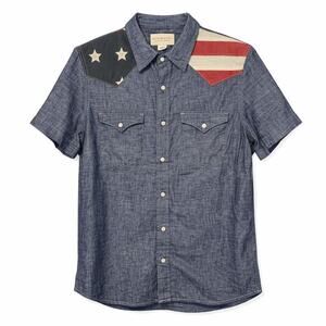 Ralph Lauren Denim & Supply American Flag Chambray Western Shirt Mens Size Large